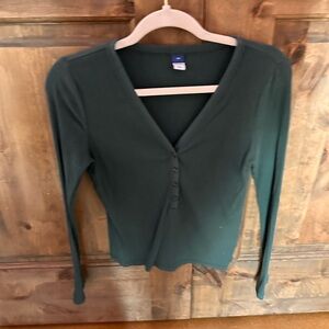 Green V-Neck Buttoned Women's Top